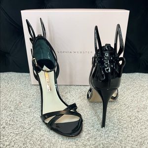 Sophia Webster Madame Chiara Butterfly Sandal in black patent leather size 41.5